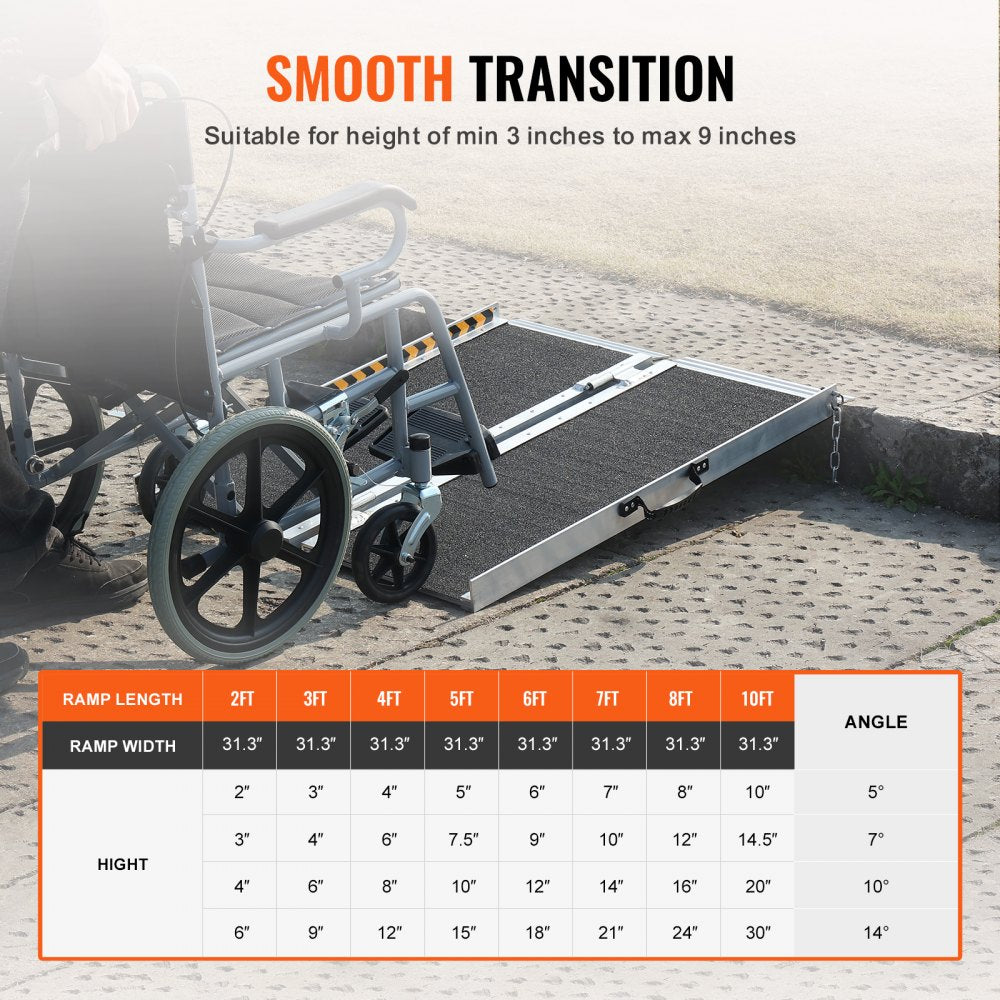 19UQ9FV0 - 3 ft Aluminum Wheelchair Ramp, 800 lbs Capacity, Foldable Design