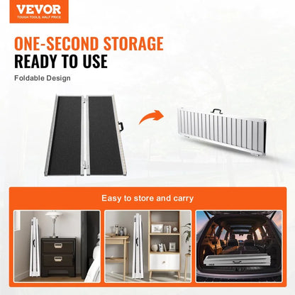 1JQ8CRV0 - 6 ft Aluminum Wheelchair Ramp, 800 lbs Capacity, Non-Slip Surface