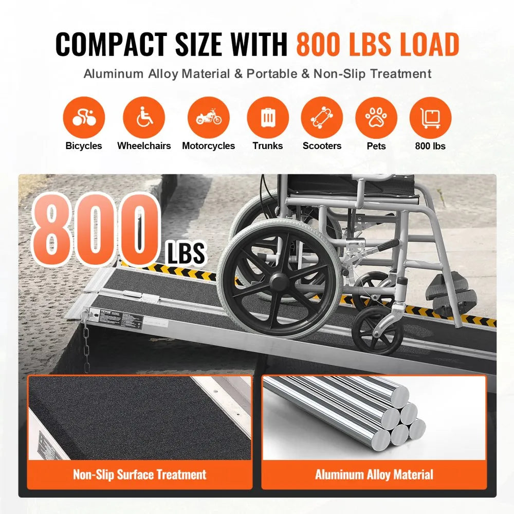 1JQ8CRV0 - 6 ft Aluminum Wheelchair Ramp, 800 lbs Capacity, Non-Slip Surface