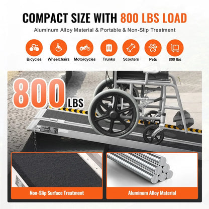 1JQ8CRV0 - 6 ft Aluminum Wheelchair Ramp, 800 lbs Capacity, Non-Slip Surface