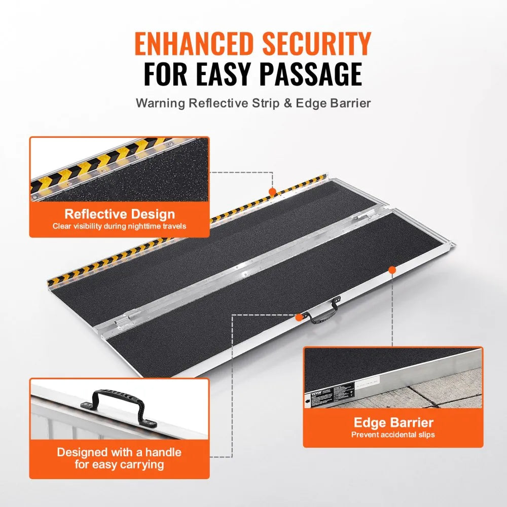 1JQ8CRV0 - 6 ft Aluminum Wheelchair Ramp, 800 lbs Capacity, Non-Slip Surface