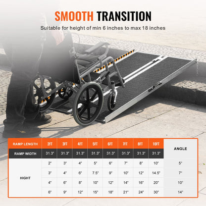 1JQ8CRV0 - 6 ft Aluminum Wheelchair Ramp, 800 lbs Capacity, Non-Slip Surface