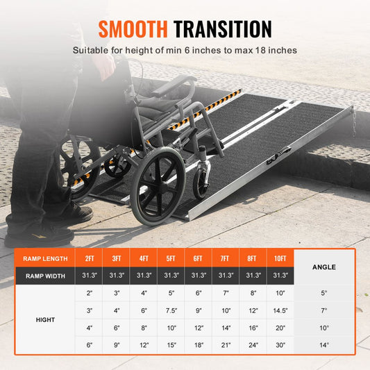 1JQ8CRV0 - 6 ft Aluminum Wheelchair Ramp, 800 lbs Capacity, Non-Slip Surface