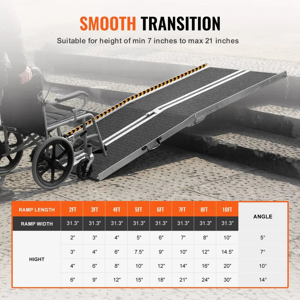 13E5LEV0 - 7 ft Portable Aluminum Wheelchair Ramp, 800 lbs Capacity