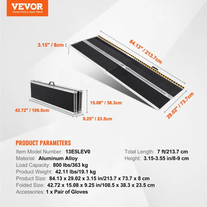 13E5LEV0 - 7 ft Portable Aluminum Wheelchair Ramp, 800 lbs Capacity
