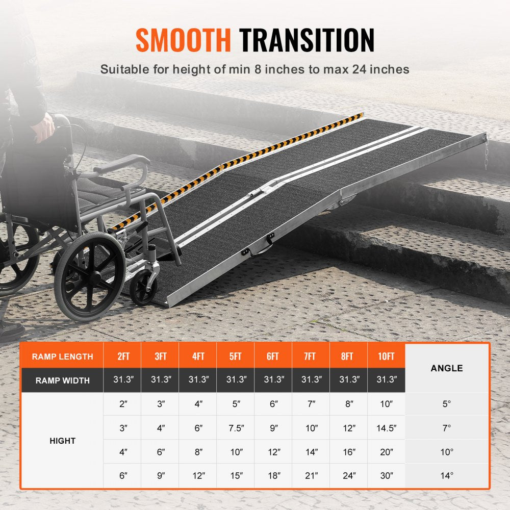 17MST1V0 - 8ft Aluminum Wheelchair Ramp, 800 lbs Capacity, Foldable Design