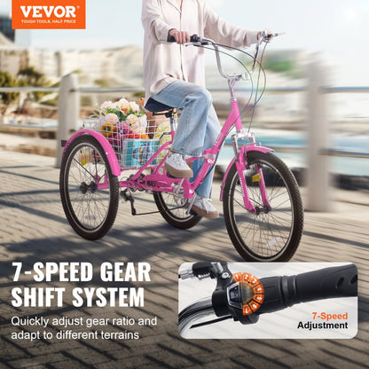 SS002-5A - Durable 24-Inch VEVOR Folding Tricycle with 7-Speed Gear