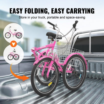 SS002-5A - Durable 24-Inch VEVOR Folding Tricycle with 7-Speed Gear