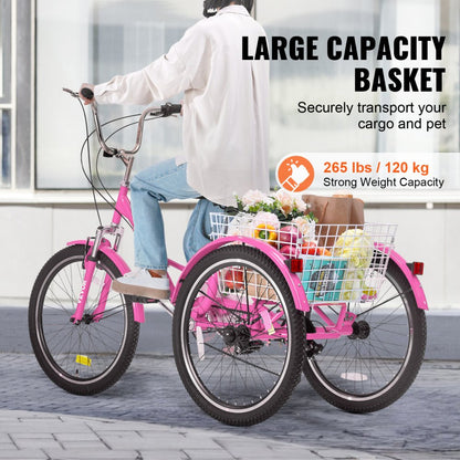 SS002-5A - Durable 24-Inch VEVOR Folding Tricycle with 7-Speed Gear
