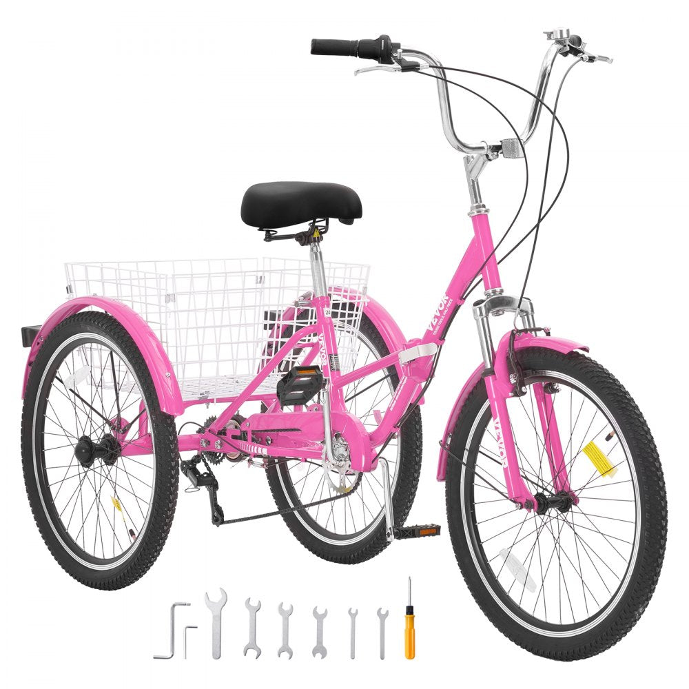 SS002-5A - Durable 24-Inch VEVOR Folding Tricycle with 7-Speed Gear