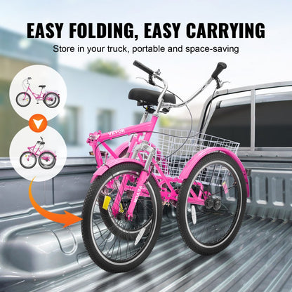 SS003-3A - 26-Inch Pink Folding Tricycle with Rear Basket