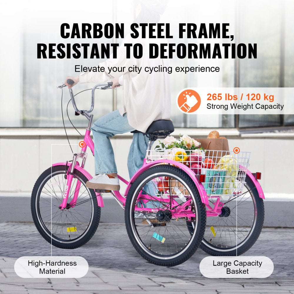 SS003-3A - 26-Inch Pink Folding Tricycle with Rear Basket