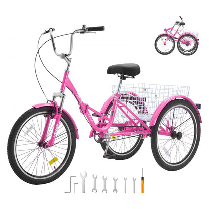 SS003-3A - 26-Inch Pink Folding Tricycle with Rear Basket