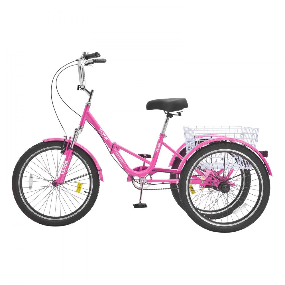 SS003-3A - 26-Inch Pink Folding Tricycle with Rear Basket