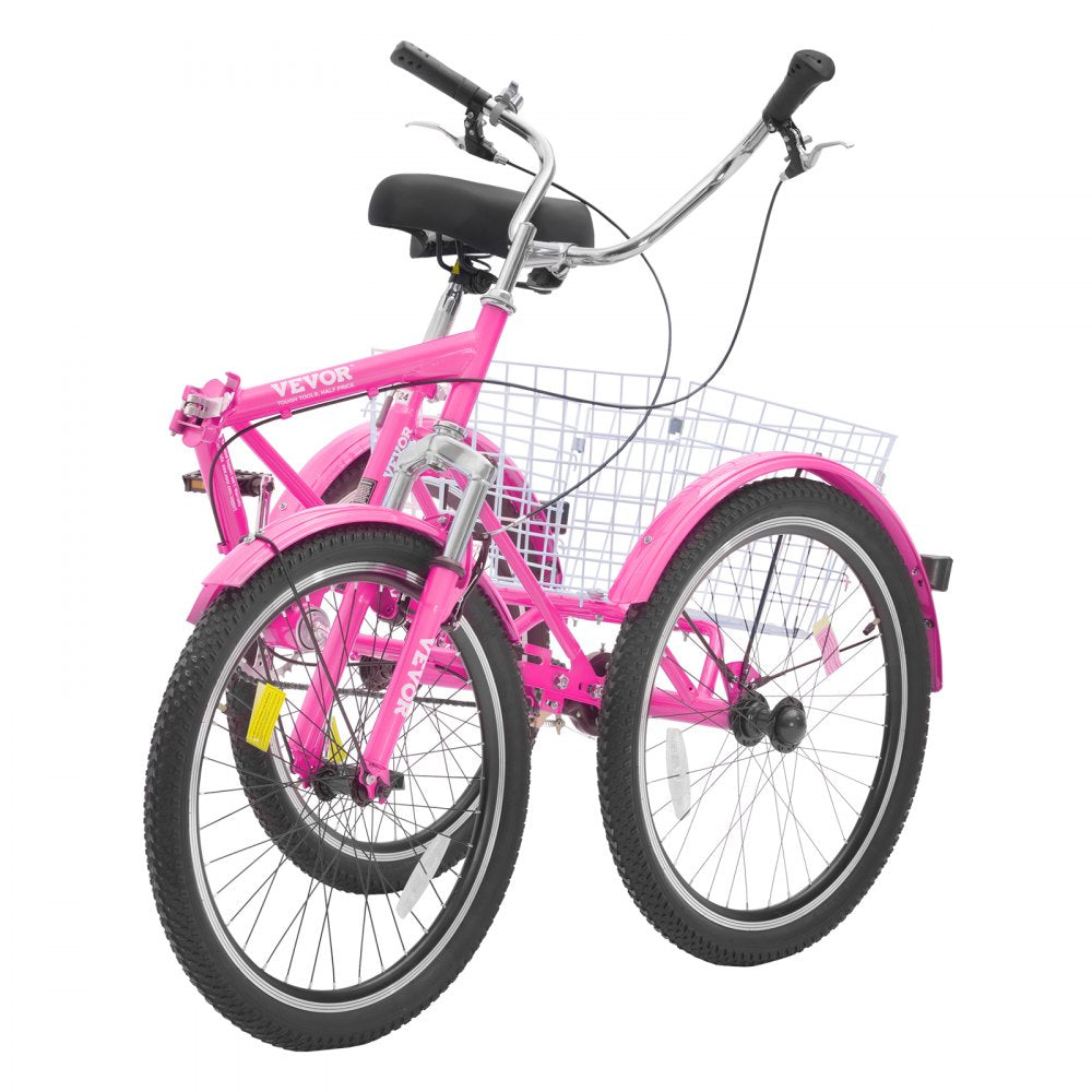 SS003-3A - 26-Inch Pink Folding Tricycle with Rear Basket