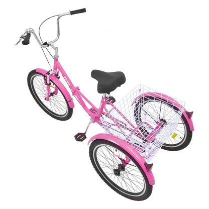 SS003-3A - 26-Inch Pink Folding Tricycle with Rear Basket