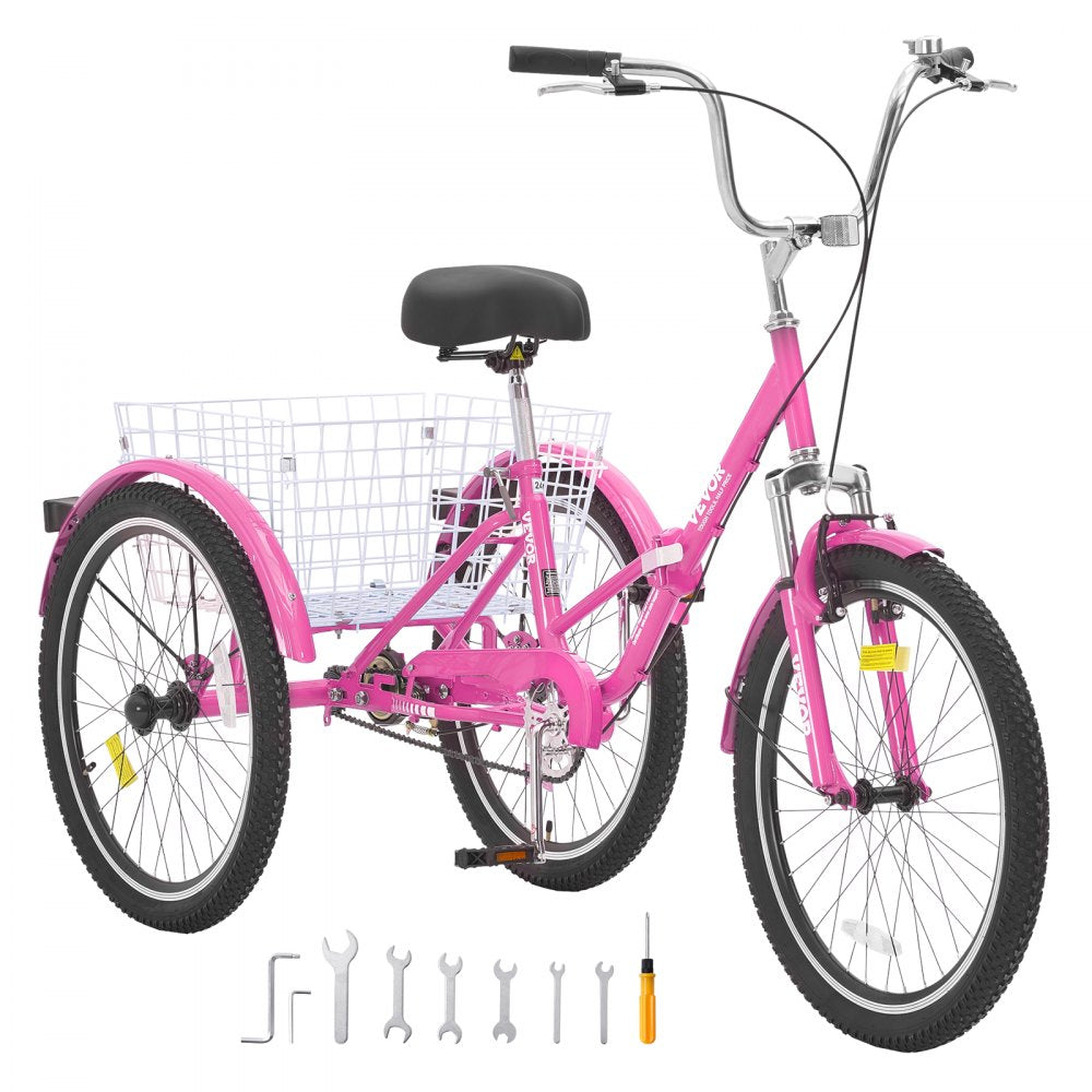 SS003-3A - 26-Inch Pink Folding Tricycle with Rear Basket