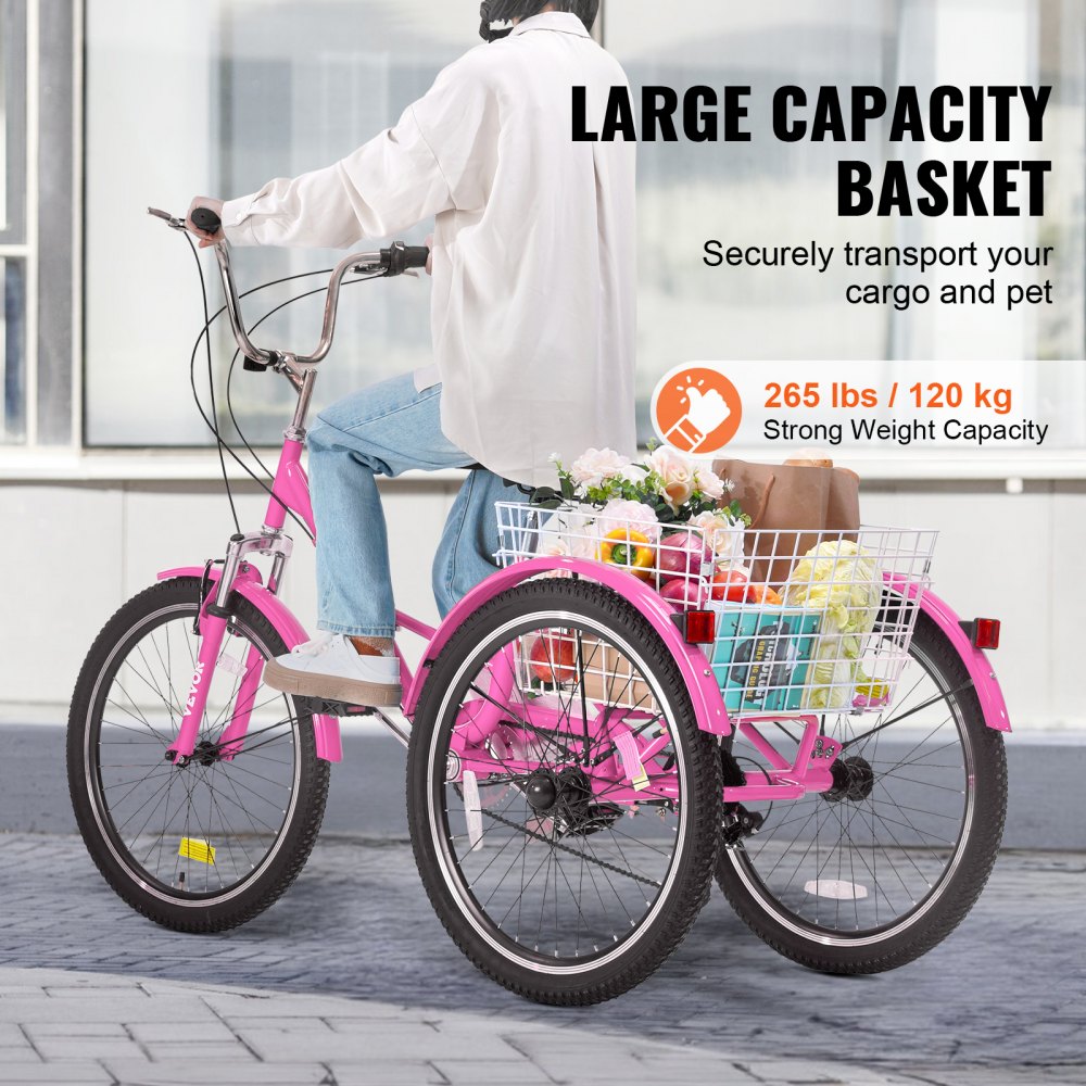 SS002-6A - Durable Folding Adult Tricycle with Carbon Steel Frame, Pink