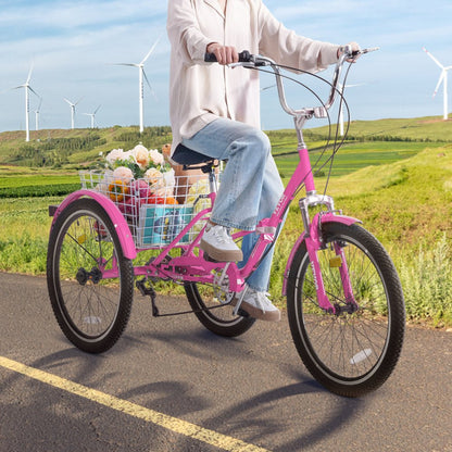 SS002-6A - Durable Folding Adult Tricycle with Carbon Steel Frame, Pink