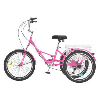 SS002-6A - Durable Folding Adult Tricycle with Carbon Steel Frame, Pink