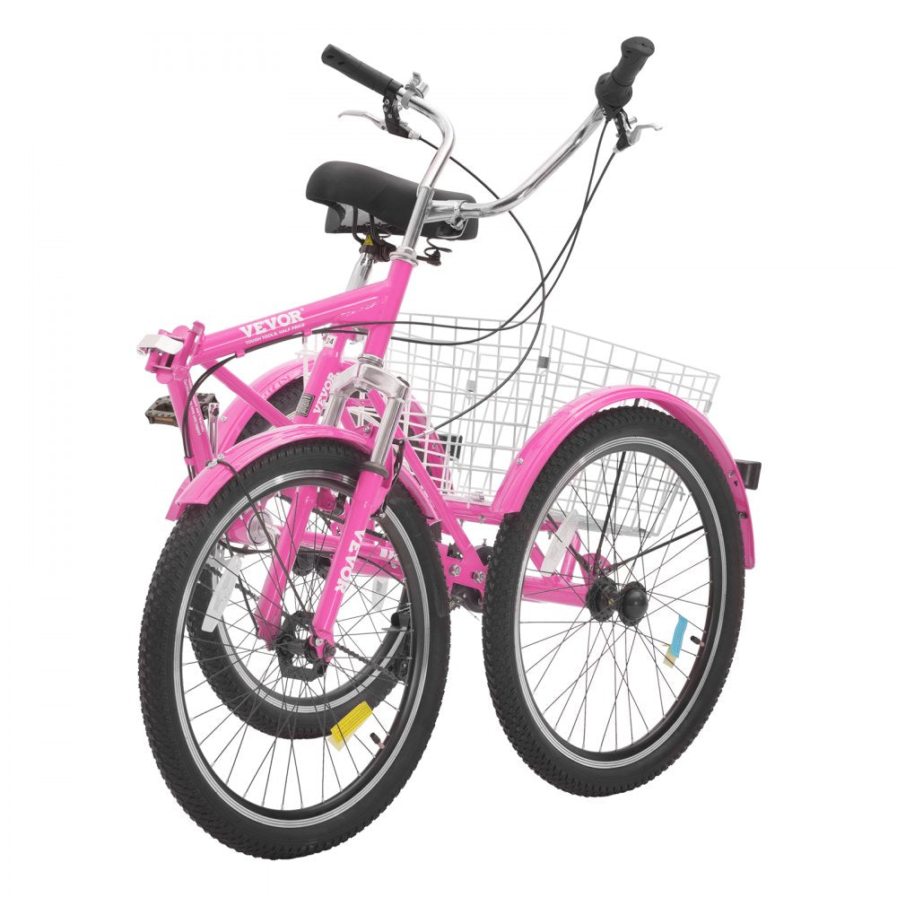 SS002-6A - Durable Folding Adult Tricycle with Carbon Steel Frame, Pink
