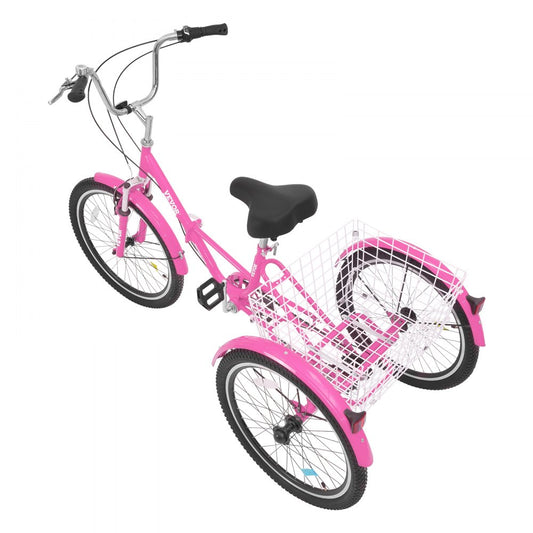 SS002-6A - Durable Folding Adult Tricycle with Carbon Steel Frame, Pink