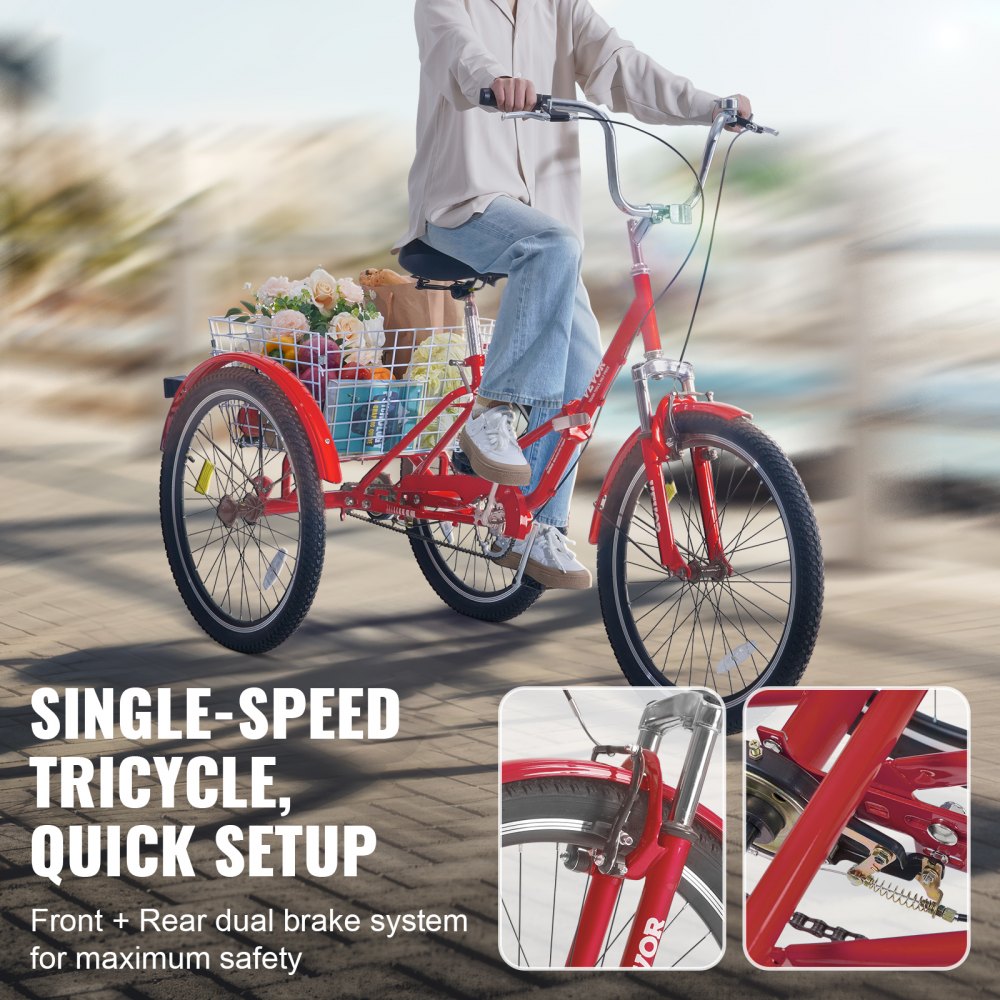 SS003-2A - 24-Inch Foldable Tricycle with Dual Brakes and Rear Basket