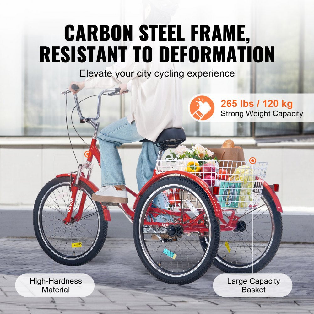 SS003-2A - 24-Inch Foldable Tricycle with Dual Brakes and Rear Basket