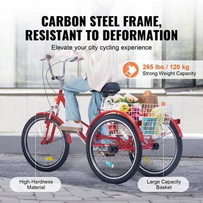 SS003-2A - 24-Inch Foldable Tricycle with Dual Brakes and Rear Basket