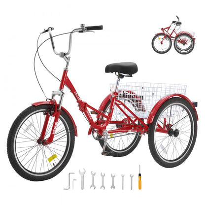 SS003-2A - 24-Inch Foldable Tricycle with Dual Brakes and Rear Basket