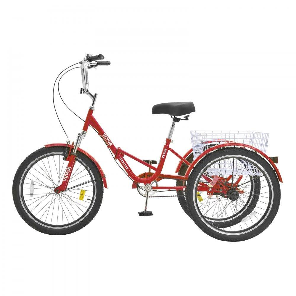 SS003-2A - 24-Inch Foldable Tricycle with Dual Brakes and Rear Basket