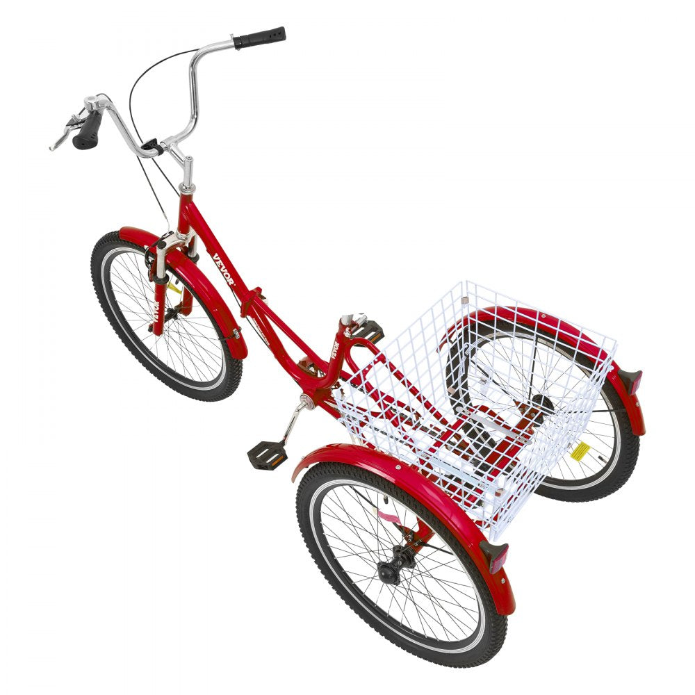 SS003-2A - 24-Inch Foldable Tricycle with Dual Brakes and Rear Basket