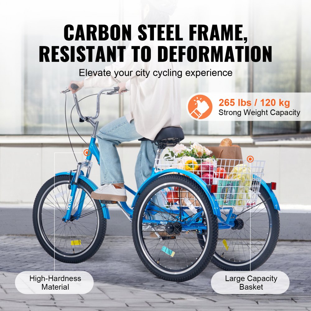 SS003-3B - 26-Inch Folding Tricycle with Basket, Durable Carbon Steel