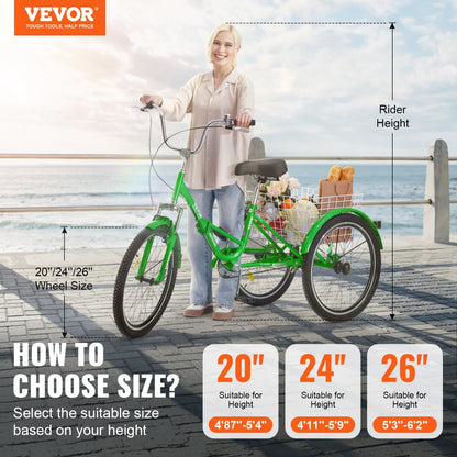 SS003-1 - Collapsible VEVOR Adult Tricycle, Durable Carbon Steel Frame