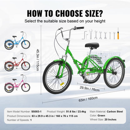 SS003-1 - Collapsible VEVOR Adult Tricycle, Durable Carbon Steel Frame
