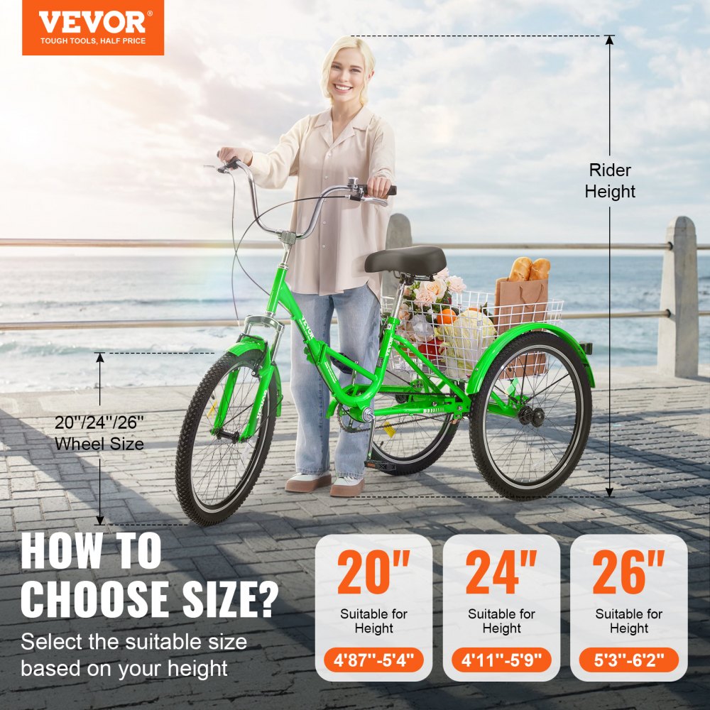 SS003-2B - 24-Inch Foldable Adult Tricycle with Rear Basket