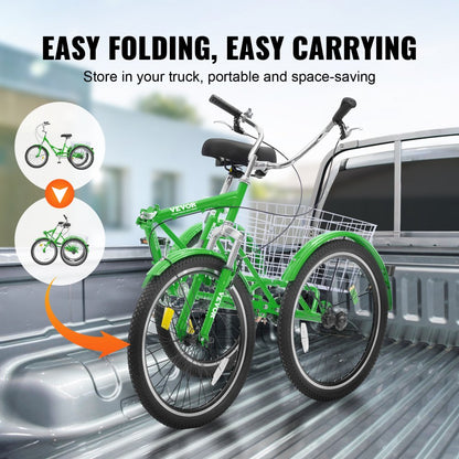 SS003-2B - 24-Inch Foldable Adult Tricycle with Rear Basket