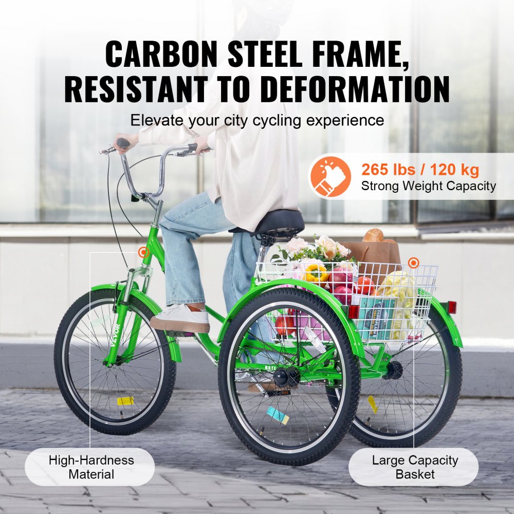 SS003-2B - 24-Inch Foldable Adult Tricycle with Rear Basket