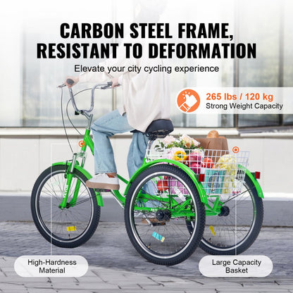 SS003-2B - 24-Inch Foldable Adult Tricycle with Rear Basket