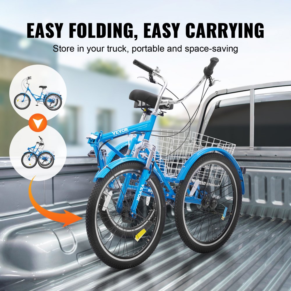SS002-5C - VEVOR 24-Inch 7-Speed Folding Tricycle with Basket