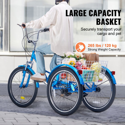 SS002-5C - VEVOR 24-Inch 7-Speed Folding Tricycle with Basket
