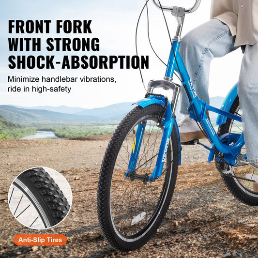 SS002-5C - VEVOR 24-Inch 7-Speed Folding Tricycle with Basket