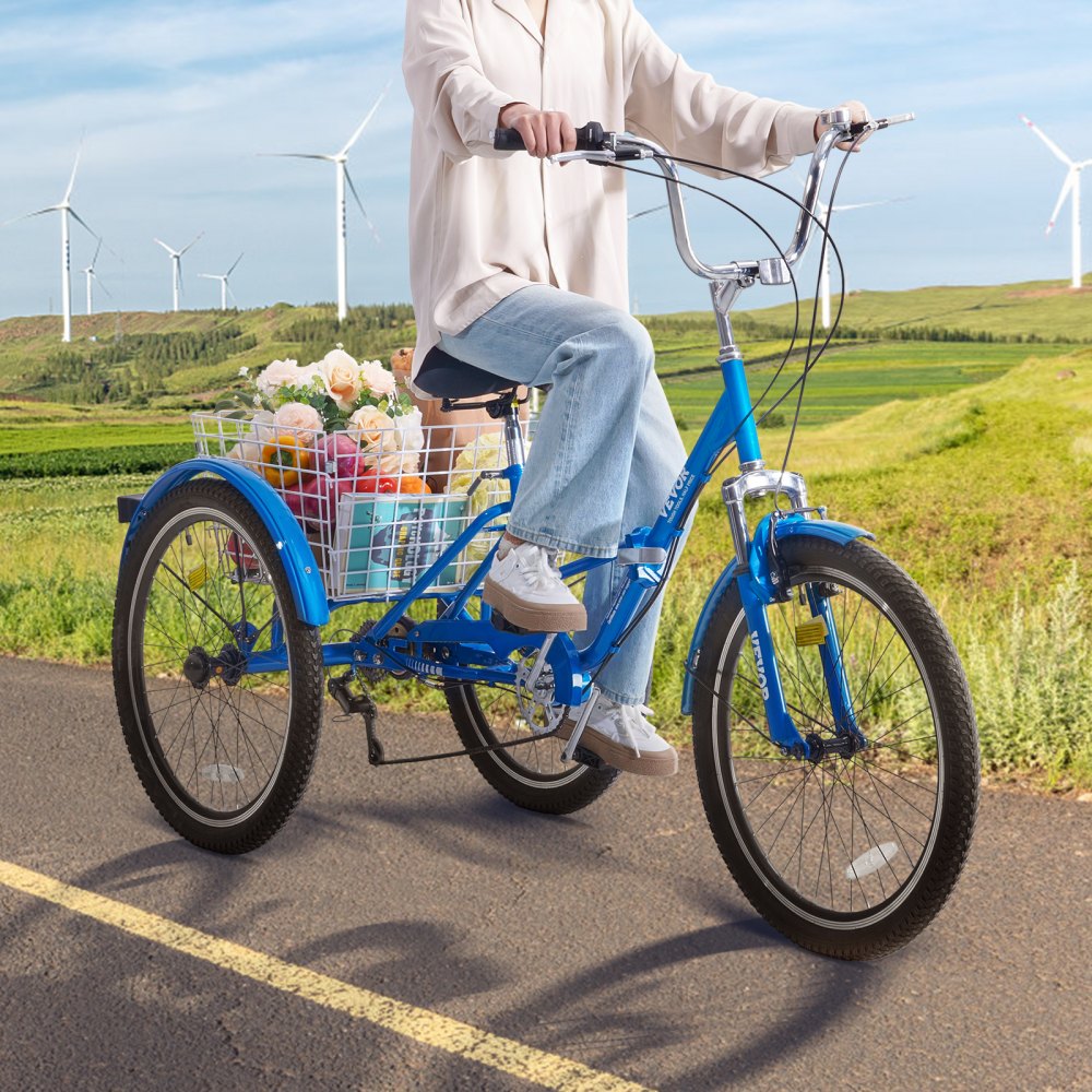 SS002-5C - VEVOR 24-Inch 7-Speed Folding Tricycle with Basket