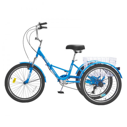 SS002-5C - VEVOR 24-Inch 7-Speed Folding Tricycle with Basket