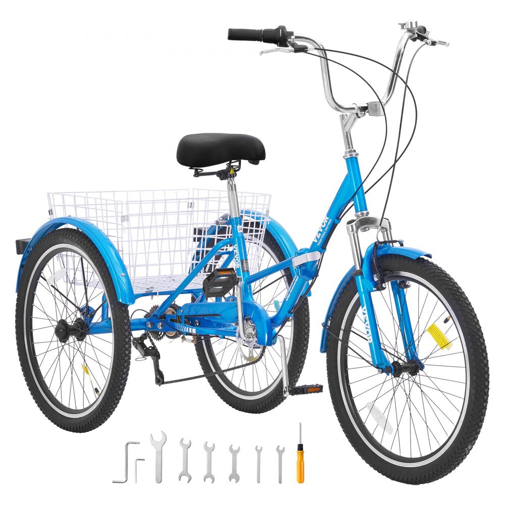 SS002-5C - VEVOR 24-Inch 7-Speed Folding Tricycle with Basket