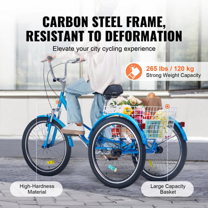 SS003-2C - 24-Inch Foldable Blue Adult Tricycle for Easy Transport