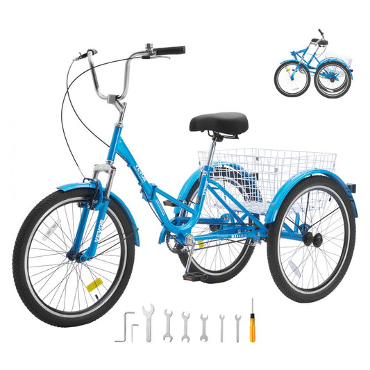SS003-2C - 24-Inch Foldable Blue Adult Tricycle for Easy Transport