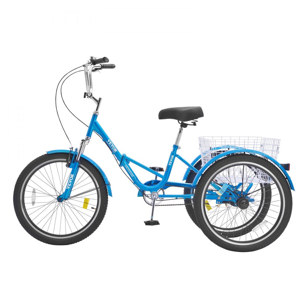 SS003-2C - 24-Inch Foldable Blue Adult Tricycle for Easy Transport