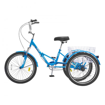 SS003-2C - 24-Inch Foldable Blue Adult Tricycle for Easy Transport