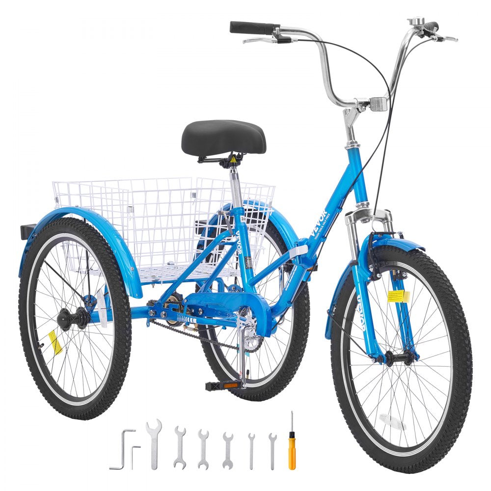 SS003-2C - 24-Inch Foldable Blue Adult Tricycle for Easy Transport